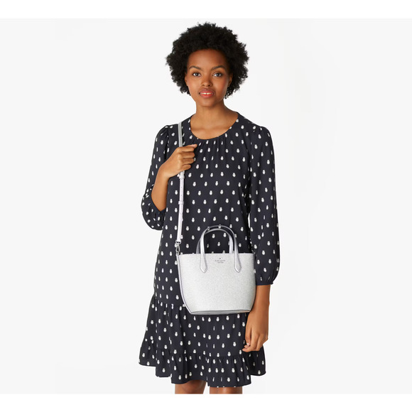 KATE SPADE SILVER GLIMMER SATCHEL SHOULDER BAG LUNAR LIGHT - Picture 3 of 6